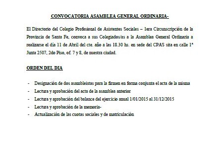 Convocatoria a la Asamblea General Ordinaria 2016