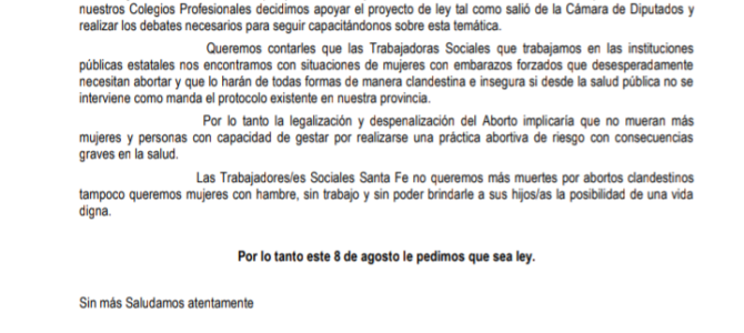 Carta al Senador Omar Perotti en torno a la despenalización del aborto.