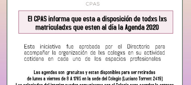 Está disponible la Agenda 2020 del CPAS